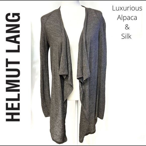HELMUT LANG Medium Alpaca Silk Blend Gray Taupe Open Cardigan - Picture 1 of 12